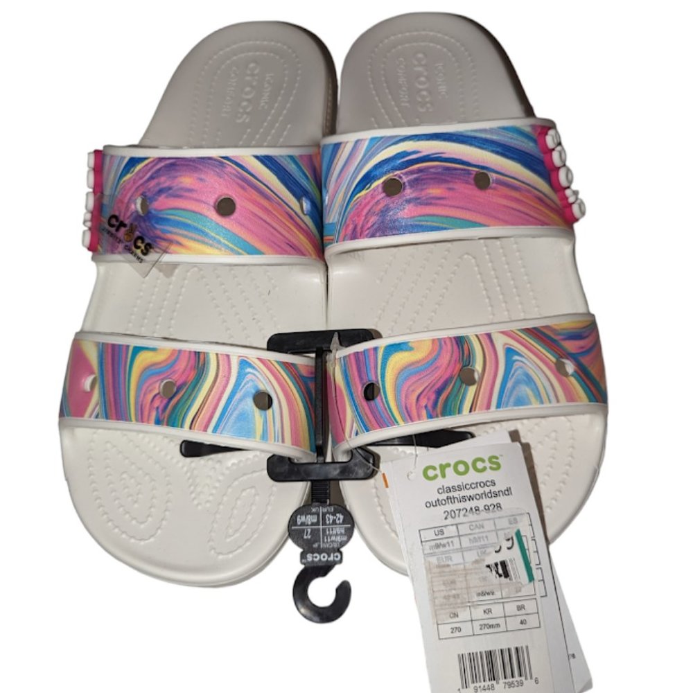 Crocs Unisex Sandals Mens Size 9 Womens Size 11 Tie Dye & Jibbitz 207248-928 New